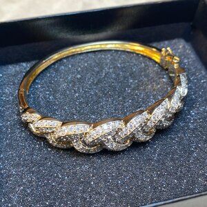 Gold-tone Twisted Braided Diamond Bangle Bracelet